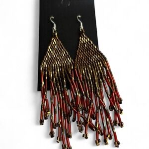 Vtg Inspired Boho Beaded Earrings Dangling Oversized‎ Statement